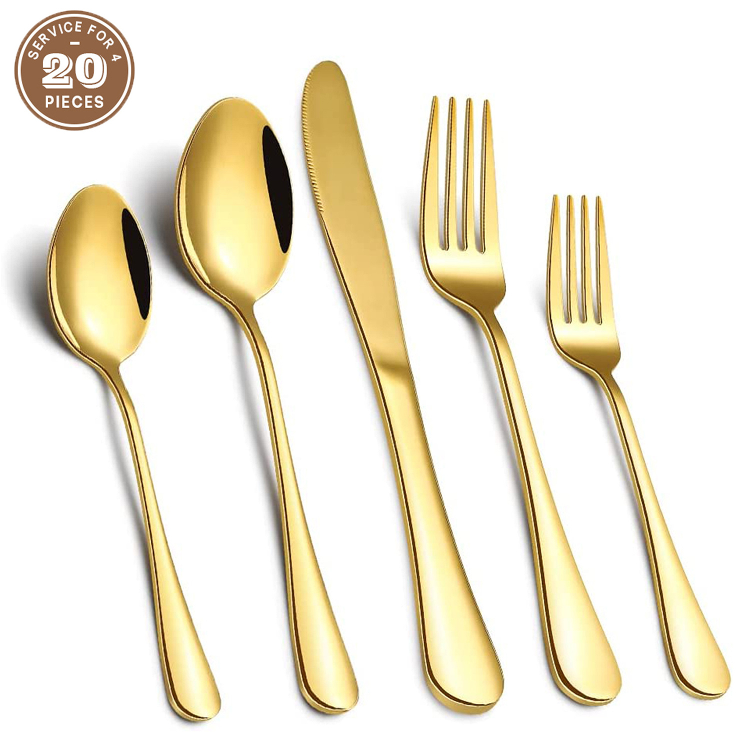 304 18 10 Stainless Steel Modern Wedding Flatware Set Silverware 24 Pcs Bulk Brushed Dinner Spoons Gold Cutlery Set