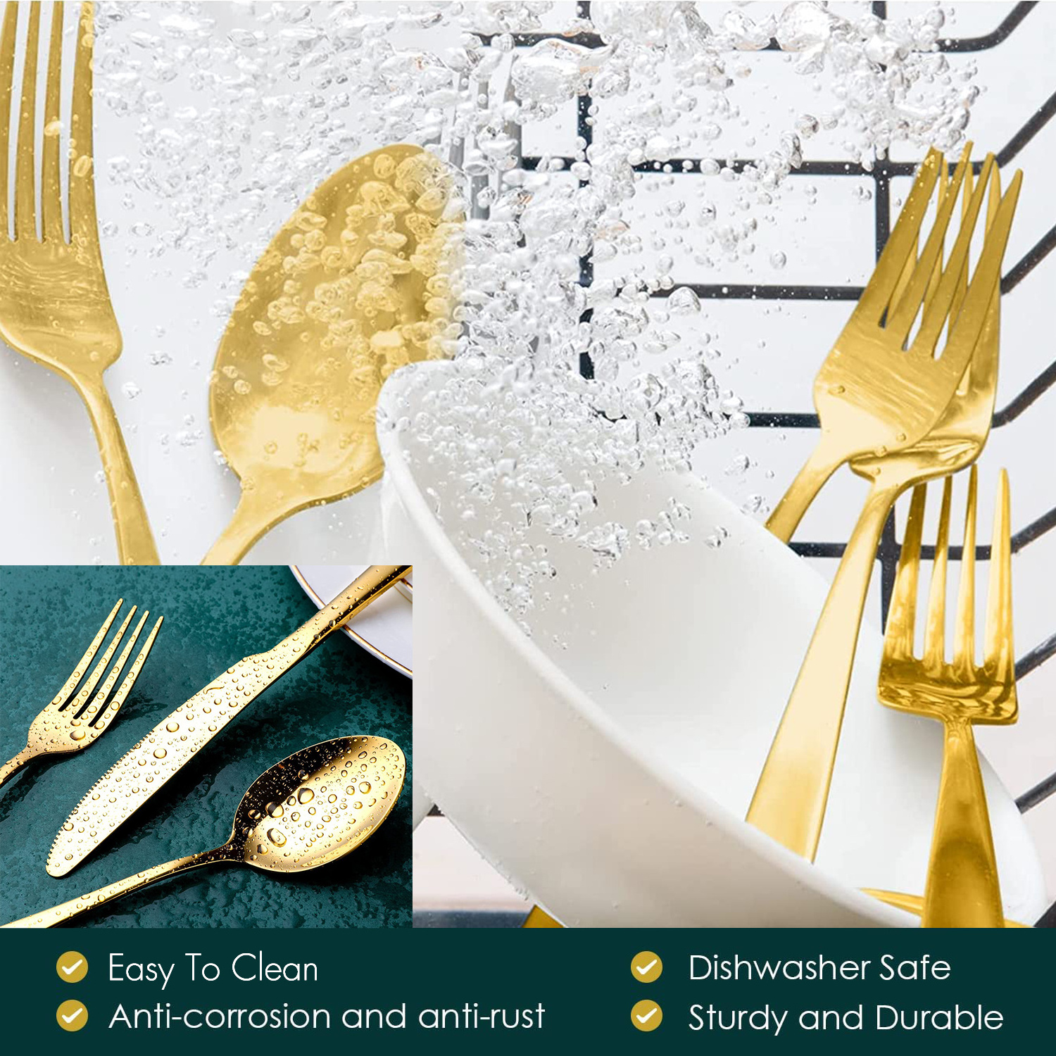 304 18 10 Stainless Steel Modern Wedding Flatware Set Silverware 24 Pcs Bulk Brushed Dinner Spoons Gold Cutlery Set