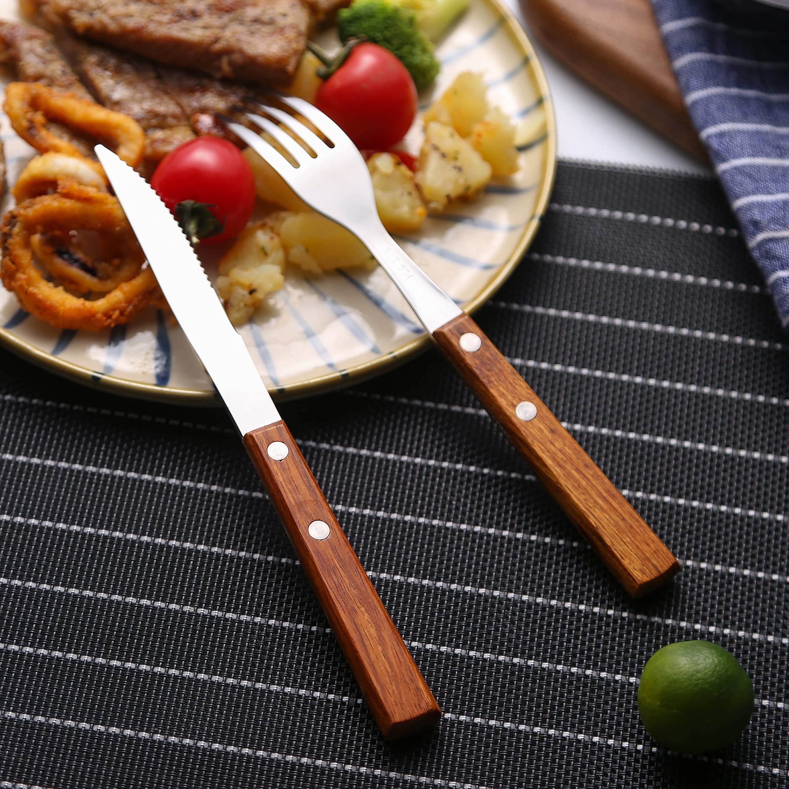 Japanese Style 304 Wood Handle Stainless Steel Knife And Utensils Flatware Set Fork Spoon Chopsticks 5pcs Cutlery Set