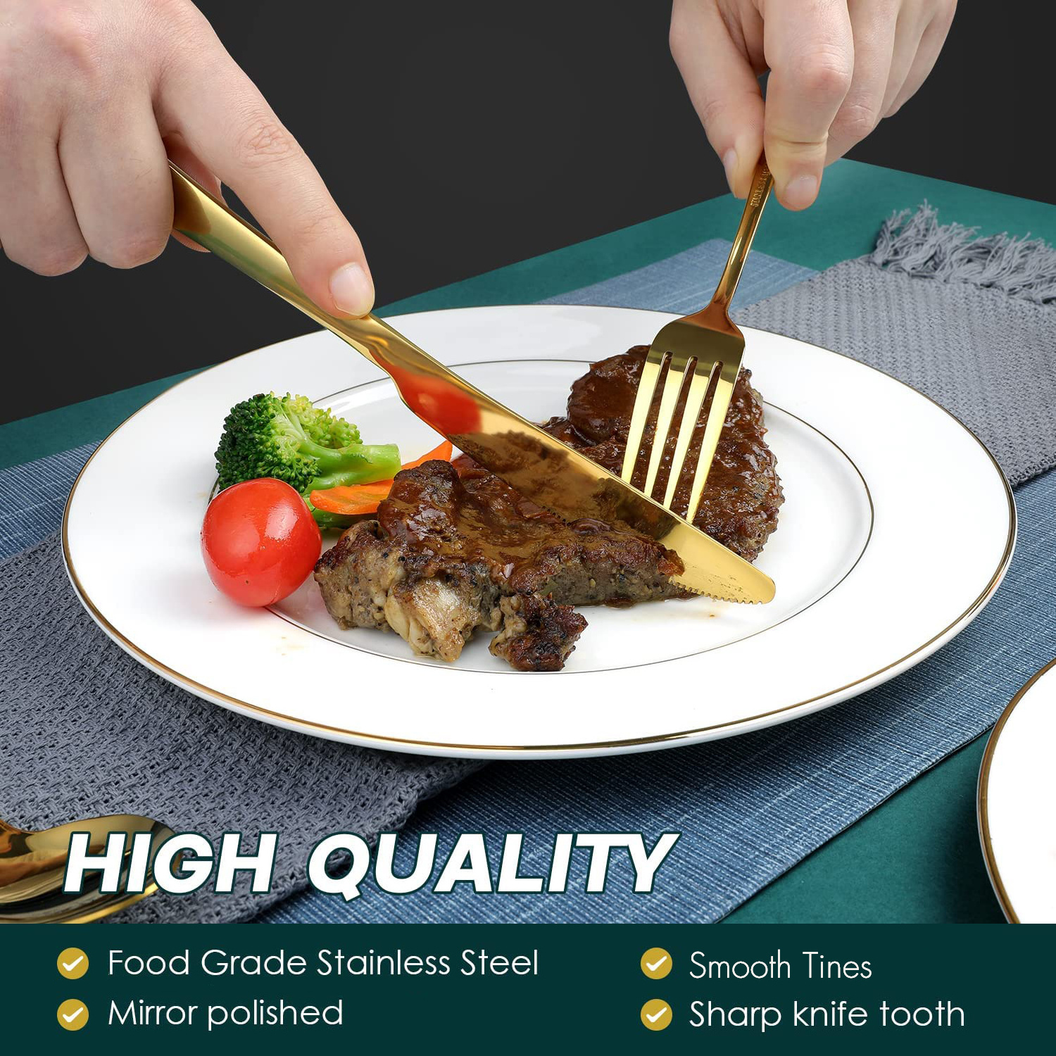 Luxury Set Stainless Steel Wedding Cutlery Sets Restaurant Silverware Bulk Matte Gold Plated Brushed Flatware