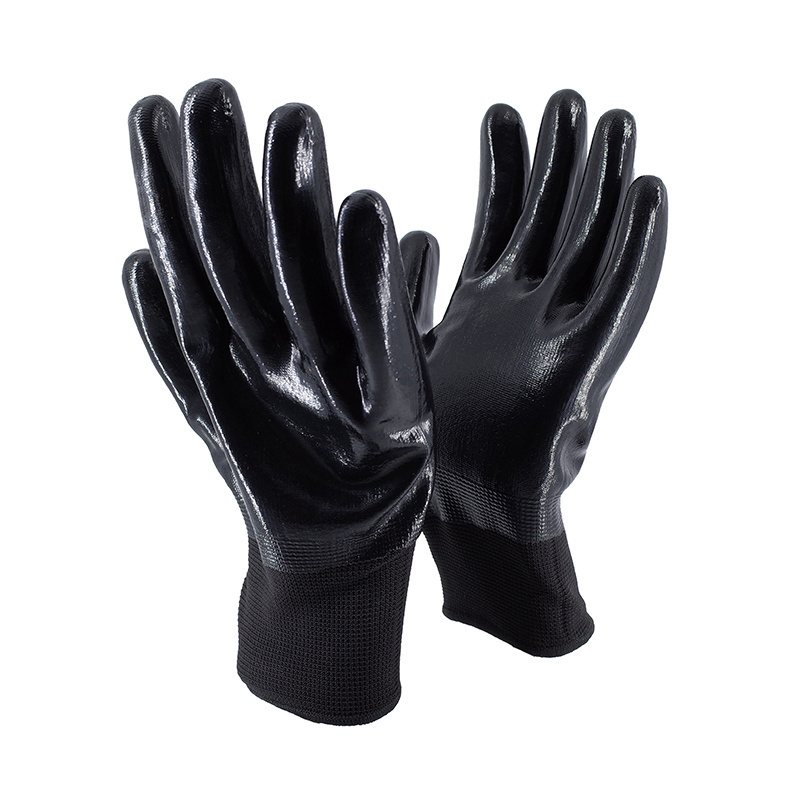 Black Nitrile Full Coating Gloves Chemical Works Oil Resistance Wear Resistant Nitrile Coated Work Gloves