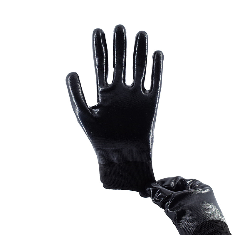 Black Nitrile Full Coating Gloves Chemical Works Oil Resistance Wear Resistant Nitrile Coated Work Gloves