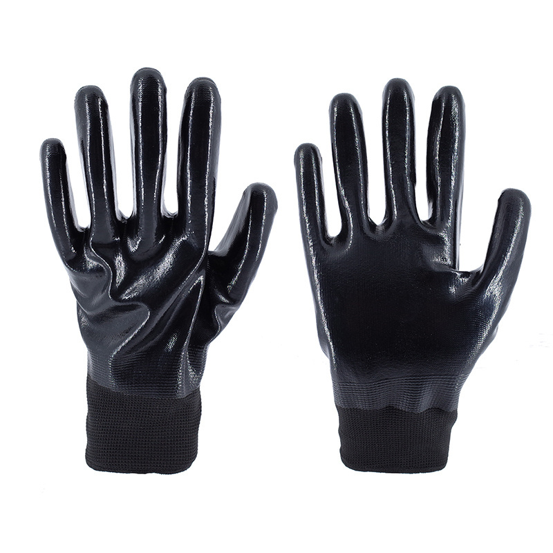 Black Nitrile Full Coating Gloves Chemical Works Oil Resistance Wear Resistant Nitrile Coated Work Gloves