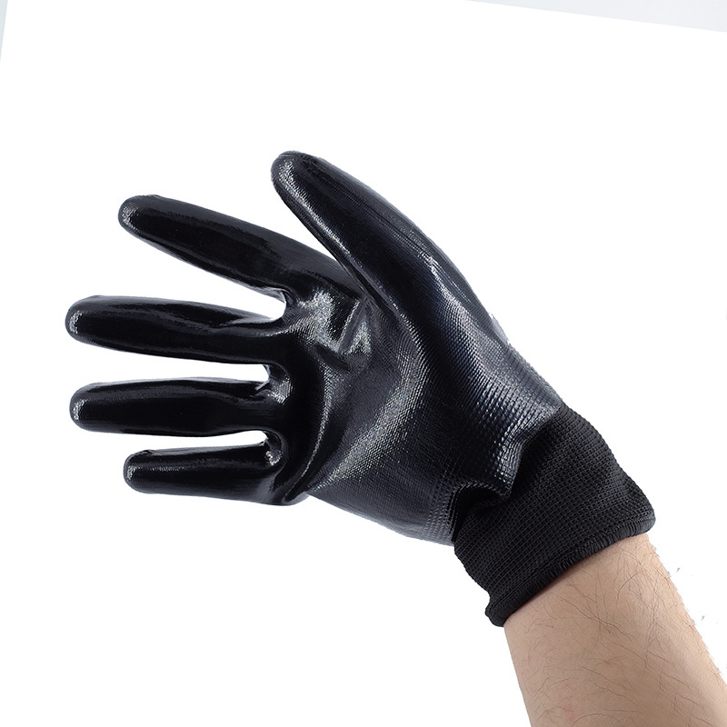 Black Nitrile Full Coating Gloves Chemical Works Oil Resistance Wear Resistant Nitrile Coated Work Gloves