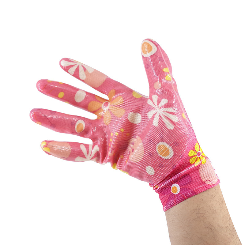 Hot Selling Printed Liner Work Coated Nitrile Gloves For Gardening Woman Farming