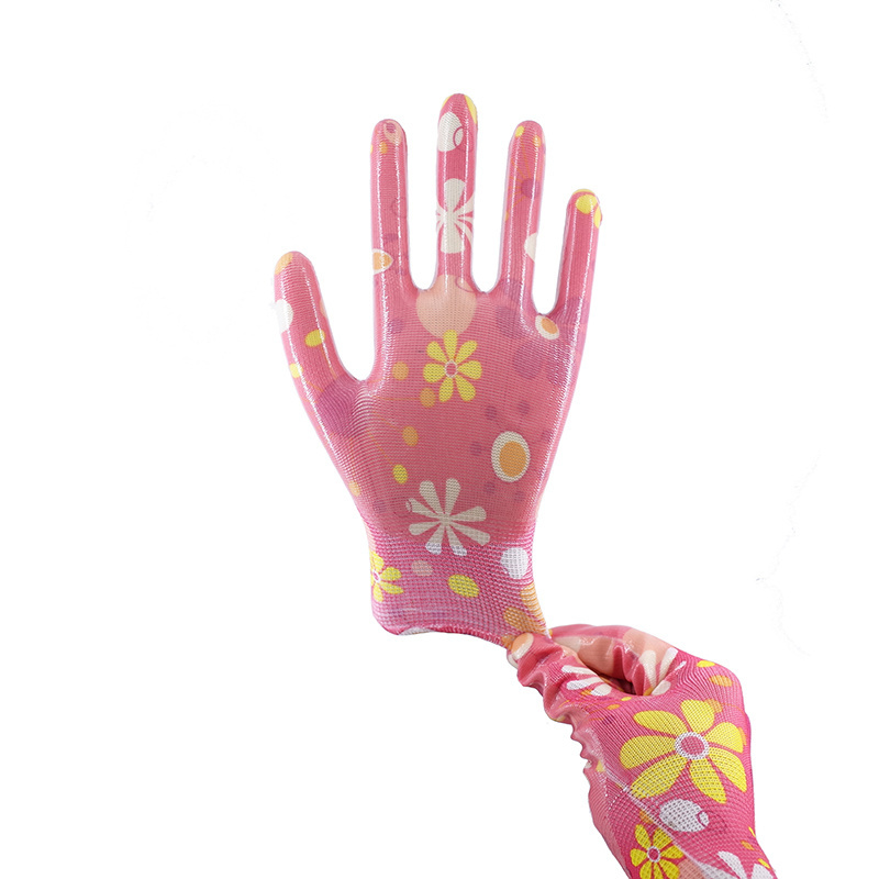 Hot Selling Printed Liner Work Coated Nitrile Gloves For Gardening Woman Farming