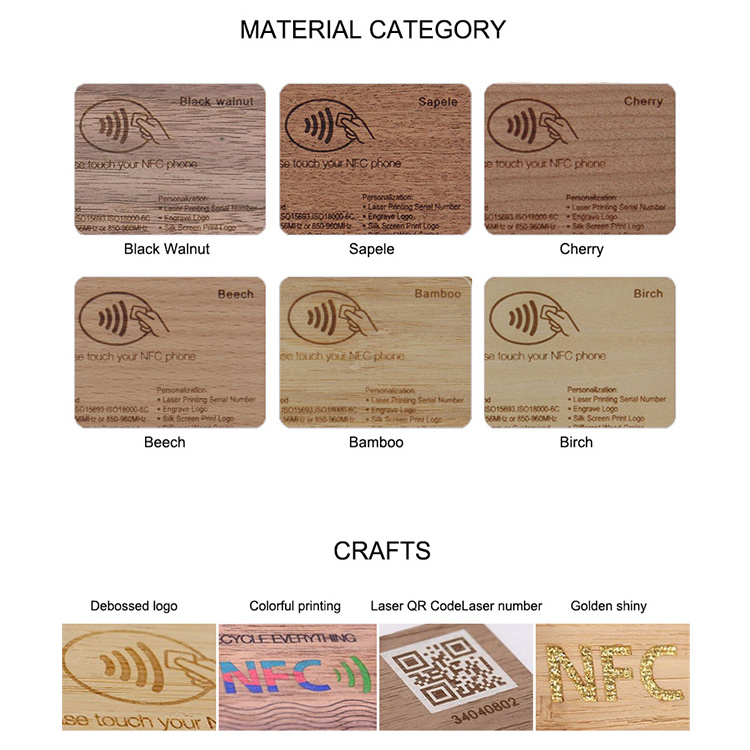 13.56mhz Wooden Bamboo Key Card Natural Credit Holder  Blocking Nfc Cards Tag Faraday Box Rfid Wood key card