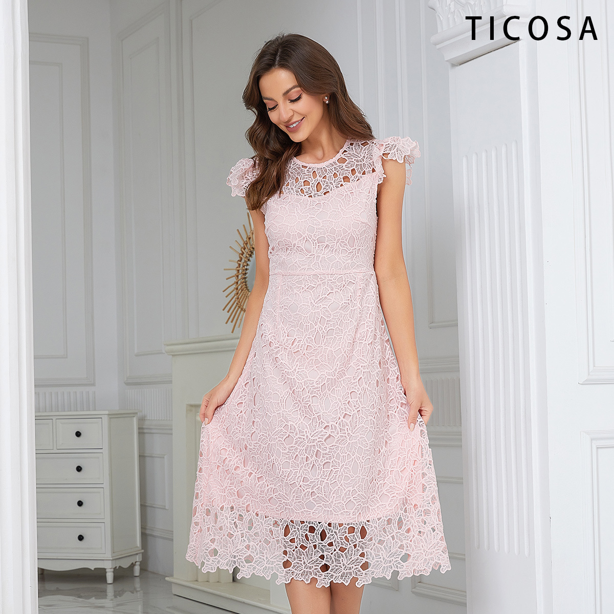 TICOSA Cocktail Dresses Stylish Club Baby Summer Beach Dress Women Casual Sexy New Fashion Lady Women'S Lace Dress