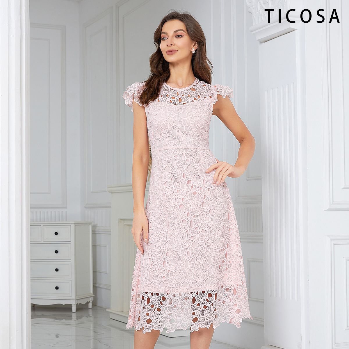 TICOSA Cocktail Dresses Stylish Club Baby Summer Beach Dress Women Casual Sexy New Fashion Lady Women'S Lace Dress