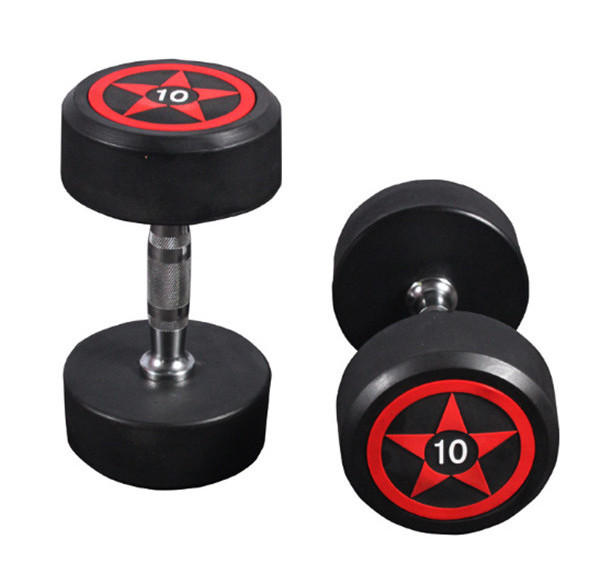 Round rubber coated dumbbells set fixed mancuernas barbell cheap pu stress dumbbell