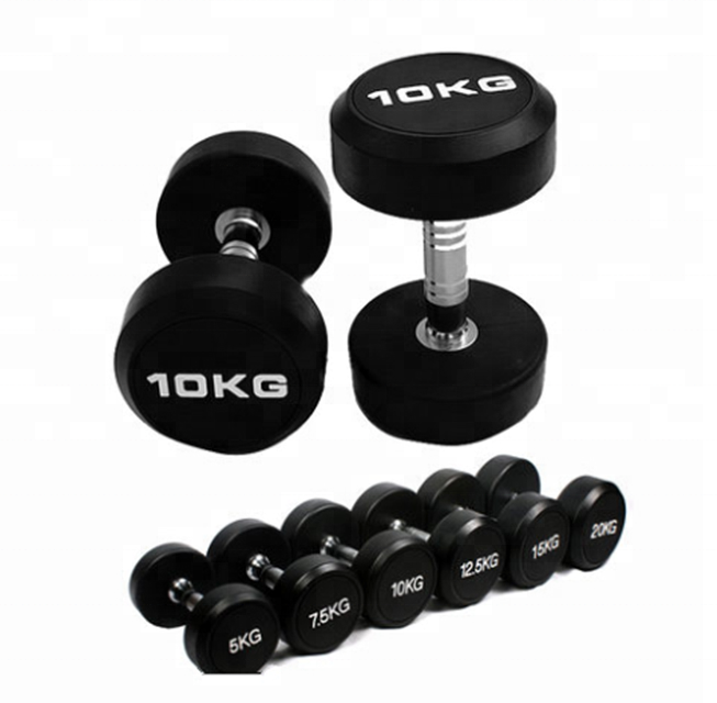 Customized gym fix weight lifting rubber urethane dumbbell set with rack