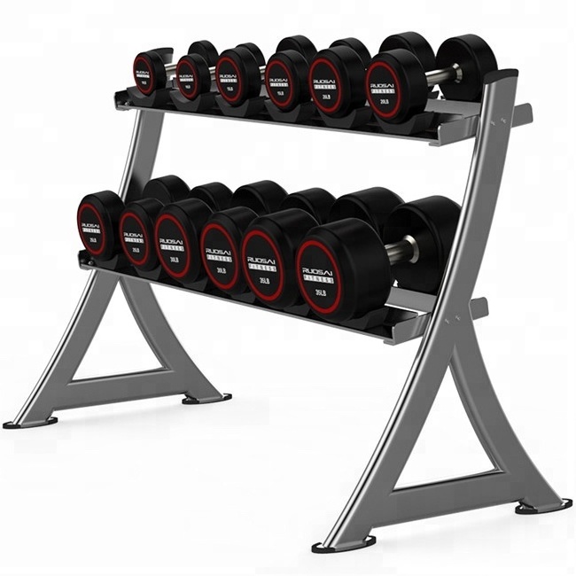 Customized gym fix weight lifting rubber urethane dumbbell set with rack