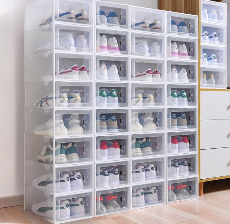 12 Pack Clear Plastic Large Shoe Storage Box Stackable Shoe Organizer for Closet