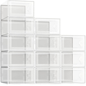 12 Pack Clear Plastic Large Shoe Storage Box Stackable Shoe Organizer for Closet