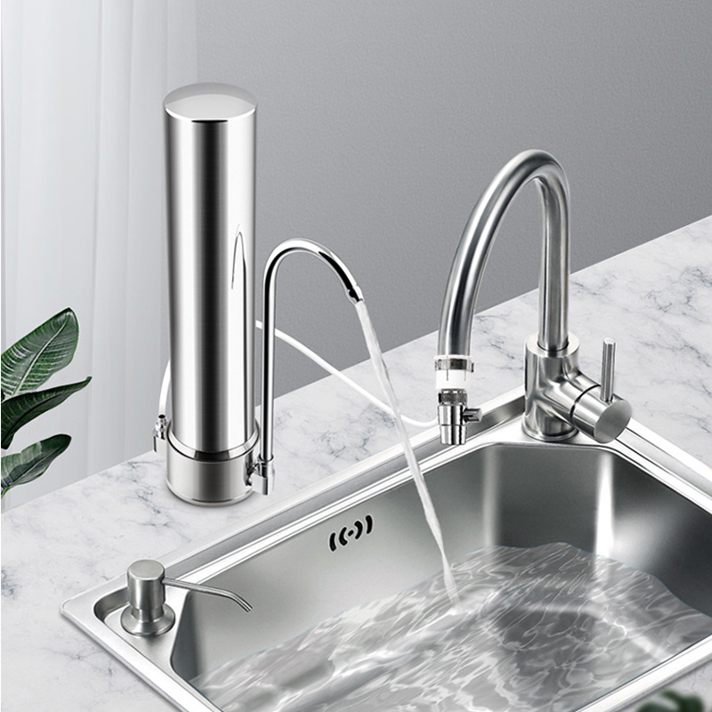 Stainless-Steel Faucet Water Filter Faucet Mount Water Filtration System with Washable Ceramic Filter Element Reduces Chlorine