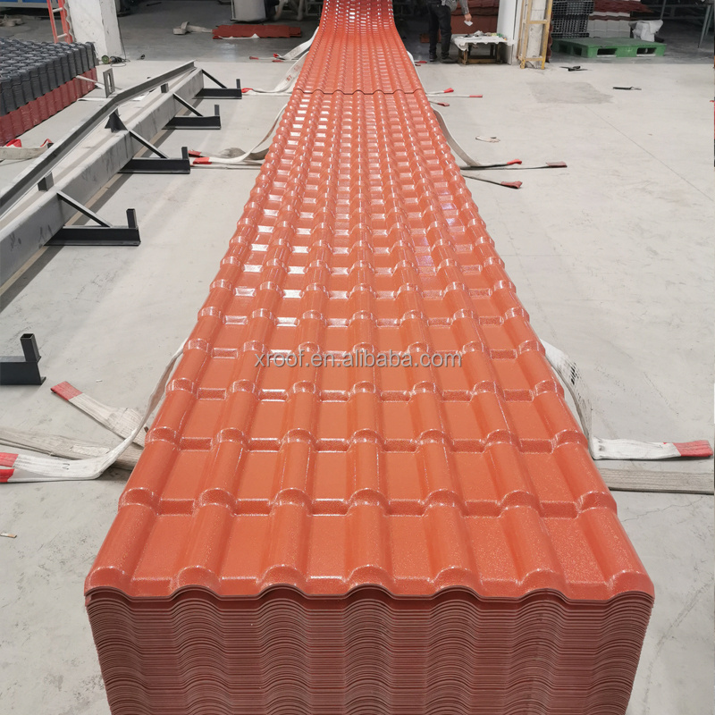 Brick red color impact resistance pvc roof tiles pvc ceiling panel synthetic resin tiles for villa hotel