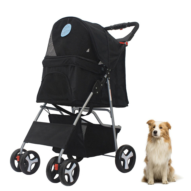 One Hand Operate Foldable 4 Wheel Dogs Carts Retractable Pet Stroller Cart