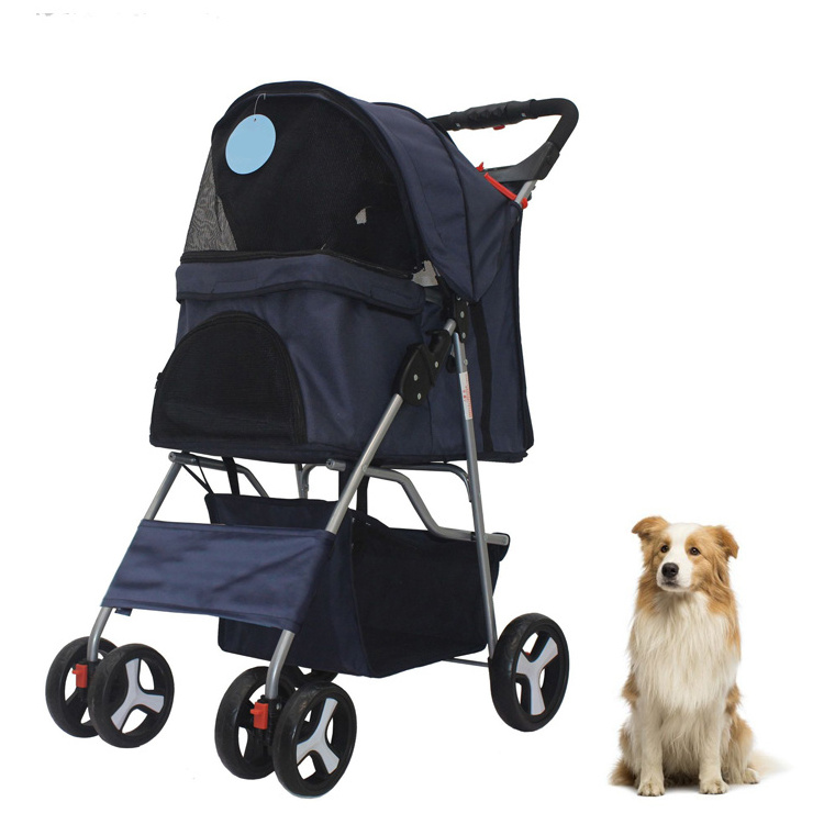 One Hand Operate Foldable 4 Wheel Dogs Carts Retractable Pet Stroller Cart