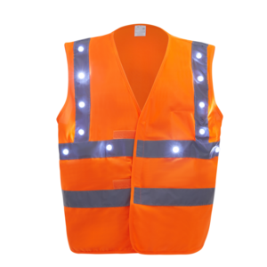 CE EN ISO 20471 Rechargeable Uniform Hi Vis Fluo Orange Reflective Safety Vest With Led Flashing