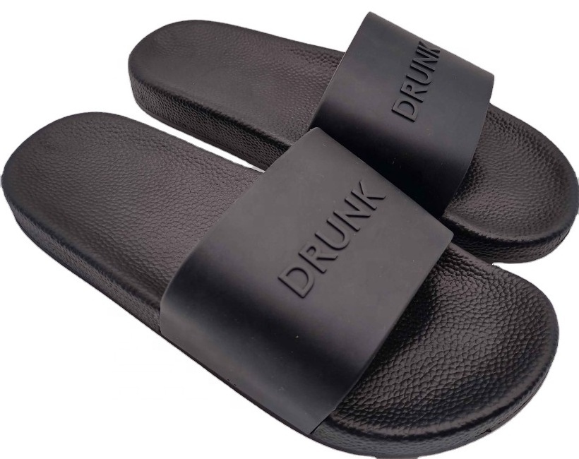 black men custom logo 3D rubber embossed slide sandals for women and ladies flip-flops slippers