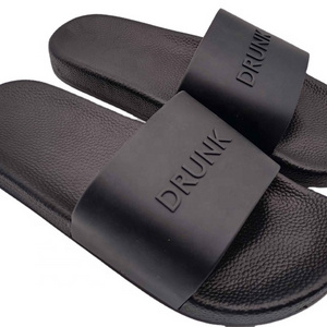 black men custom logo 3D rubber embossed slide sandals for women and ladies flip-flops slippers