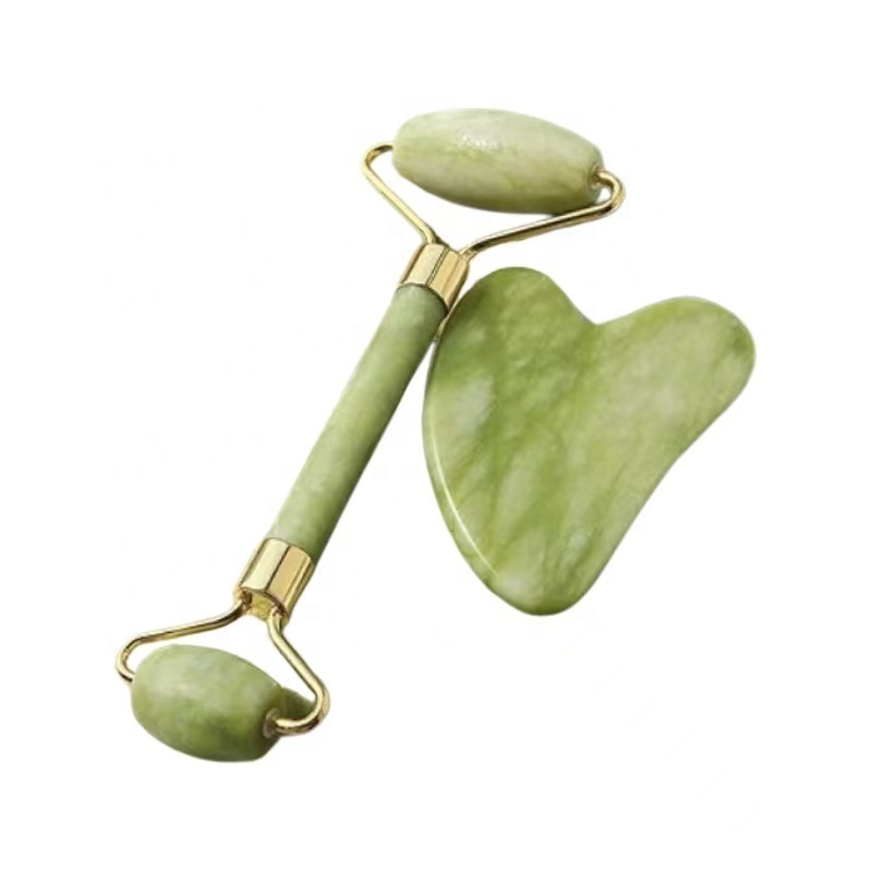 Custom Logo Quartz Gua Sha & Jade Roller Facial Tools Crystal Stone Face Roller and Guasha Set for Puffiness and Redness