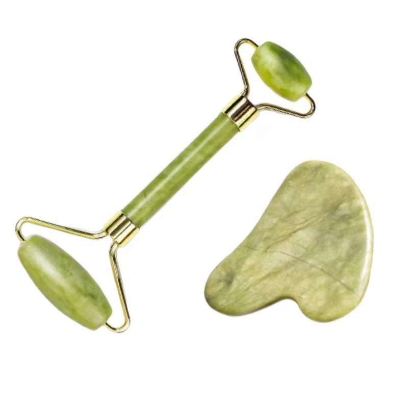 Custom Logo Quartz Gua Sha & Jade Roller Facial Tools Crystal Stone Face Roller and Guasha Set for Puffiness and Redness