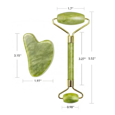 Custom Logo Quartz Gua Sha & Jade Roller Facial Tools Crystal Stone Face Roller and Guasha Set for Puffiness and Redness