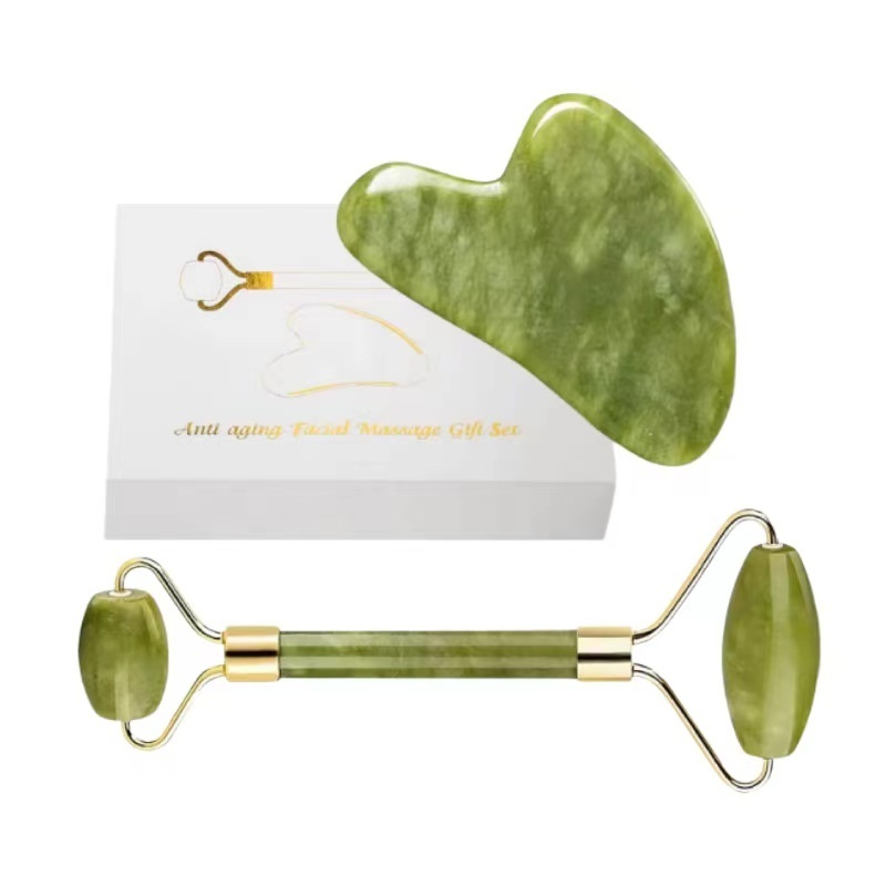 Custom Logo Quartz Gua Sha & Jade Roller Facial Tools Crystal Stone Face Roller and Guasha Set for Puffiness and Redness