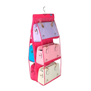 Wholesale Ready to ship 6 Pocket Hanging Handbag Organizer for Wardrobe Closet Transparent Storage Bag Handbag organizer storage