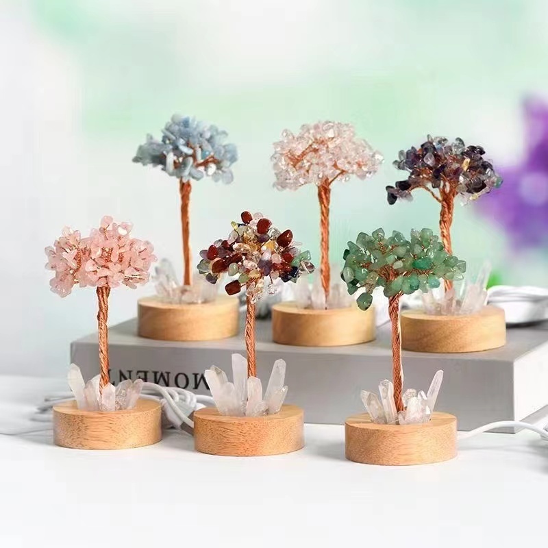 crystals chips Tree with Quartz Cluster night lamp Crystals Bonsai Money Tree Handmade Crystal Feng Shui Luck Tree