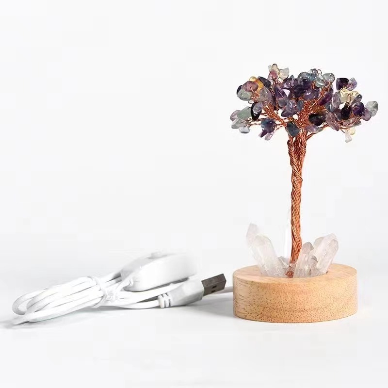 crystals chips Tree with Quartz Cluster night lamp Crystals Bonsai Money Tree Handmade Crystal Feng Shui Luck Tree