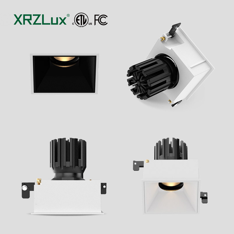 XRZLux 15W Adjustable Square Spotlight Aluminum Anti-glare Ceiling Spotlight AC120V LED COB Downlight ETL Recessed Down Light