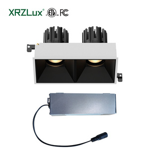 XRZLux ETL LED Square COB Downlight 15W*2 Double Heads Anti-glare Recessed LED Downlight Adjustable Ceiling Spotlight