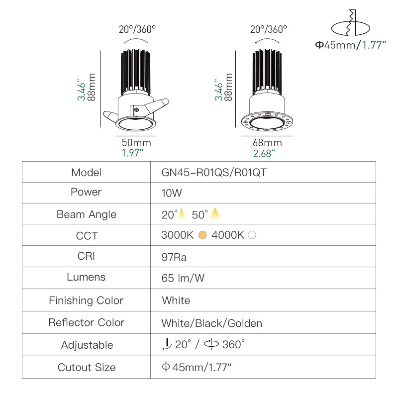 XRZLux ETL Ceiling LED Down Lights 10W Spotlight COB Ceiling Anti-glare Recessed Spot Lights Living Room Lamps