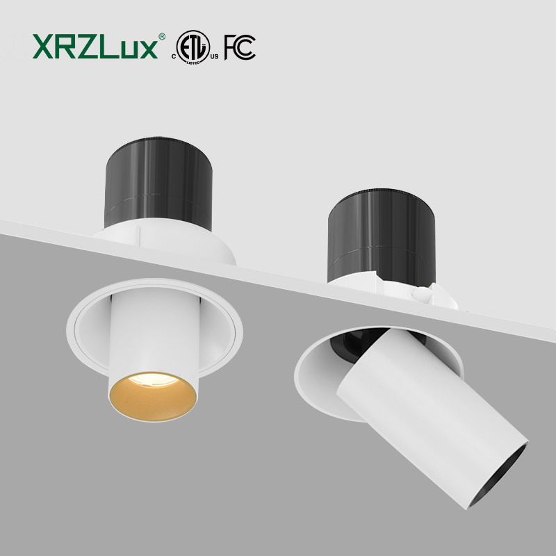 XRZLux 10W Retractable Ceiling Recessed COB Led Downlight Aluminum Anti Glare ETL Led Spotlights Adjustable Recessed Lighting