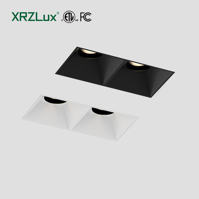 XRZLux Double Heads Square Recessed LED Spotlight 16W 20W 30W Adjustable Trimless Led COB Downlights Home Hotel Ceiling Lights