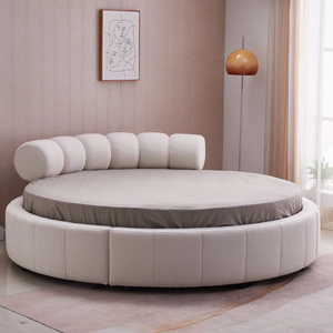 Luxury Design For Bedroom Furniture Soft Grey Velvet Upholstered Circle Bed California King Size Bed With Storage Bed Frame