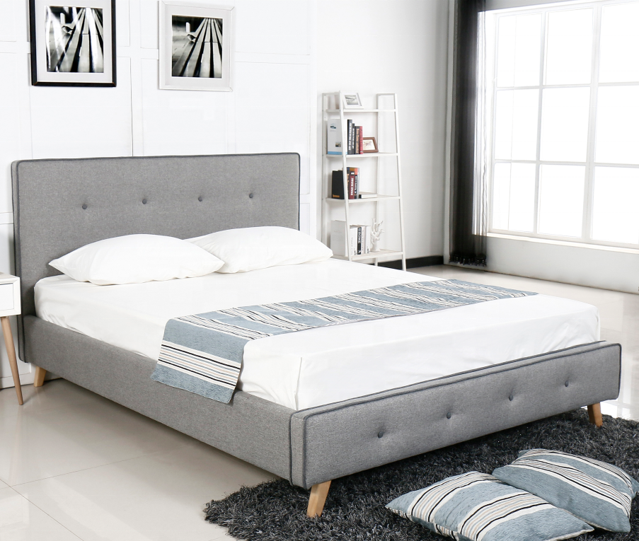 2019 European Style Bazhou Factory Supplied Cheap  Queen Size Plywood Upholstered Fabric Bed Frame