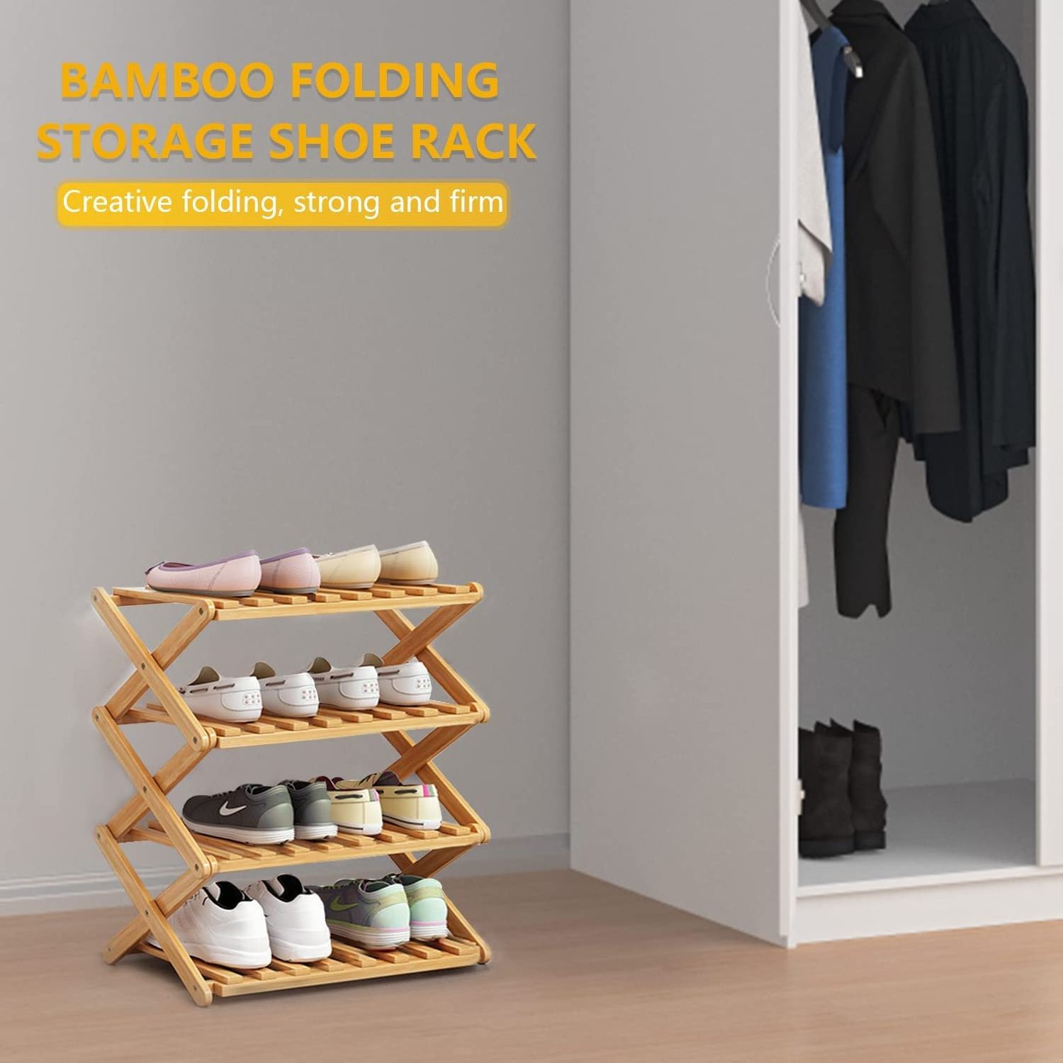 Factory Price Folding multi-layer simple household storage no assembly foldable shoe rack free installation of wooden bamboo sho