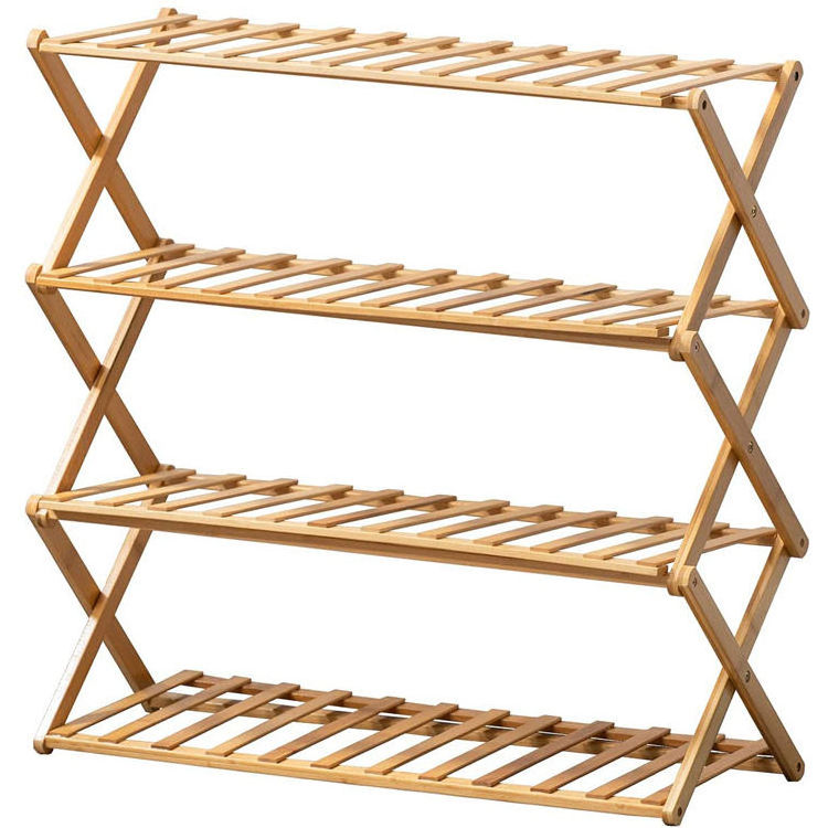 Factory Price Folding multi-layer simple household storage no assembly foldable shoe rack free installation of wooden bamboo sho