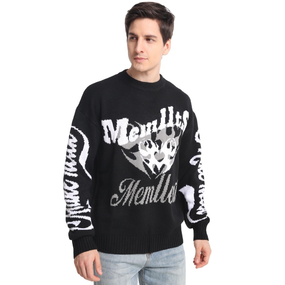 Custom LOGO OEM & ODM men sweater Jacquard Pattern knitwear pullover cotton knitted jumper winter crew neck custom knit sweater