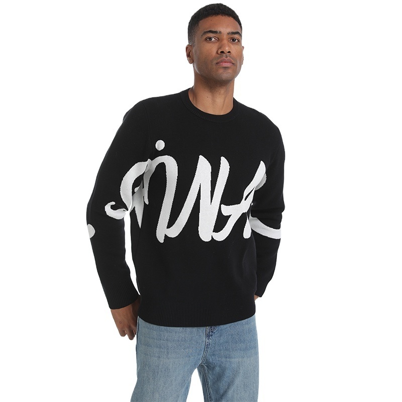 Custom LOGO OEM & ODM men sweater pullover Jacquard Letter knitwear Long Sleeve crew neck Knit winter cotton men knitted sweater