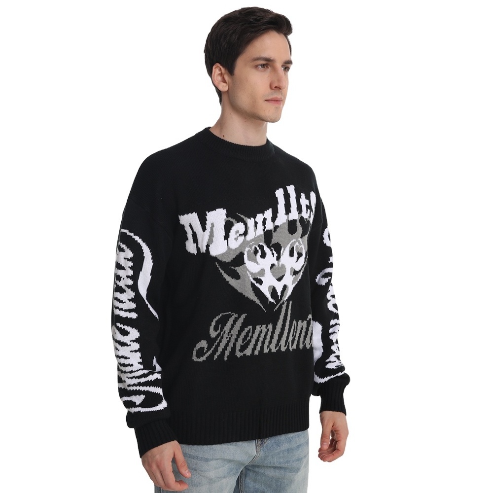 Custom LOGO OEM & ODM men sweater Jacquard Pattern knitwear pullover cotton knitted jumper winter crew neck custom knit sweater