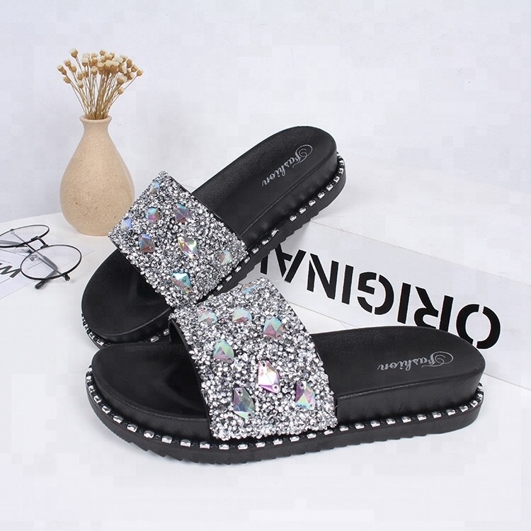 Shiny Upper Paillette Women PCU Slides Slipper