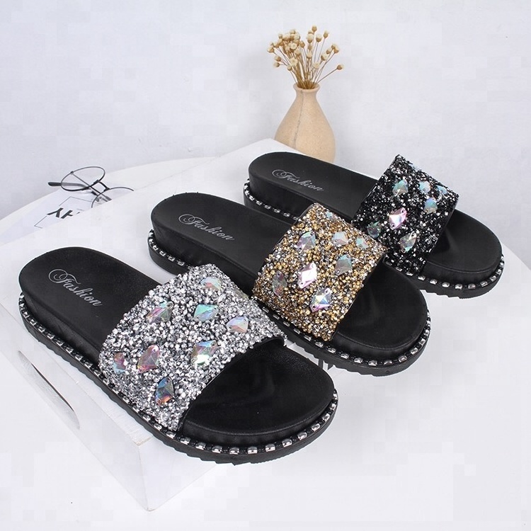 Shiny Upper Paillette Women PCU Slides Slipper