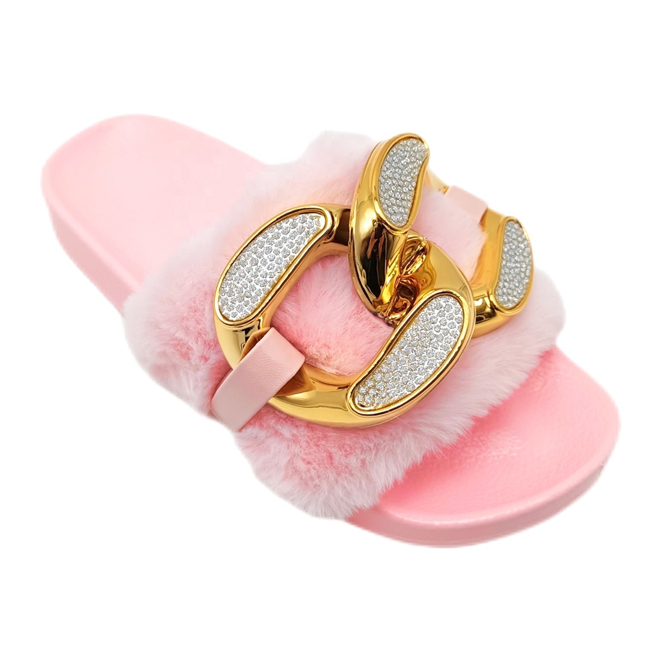 Popular Big Buckle Ladies Faux Fur Casual Sandals Fuzzy Flip Flops Hit Women Fluffy Slippers