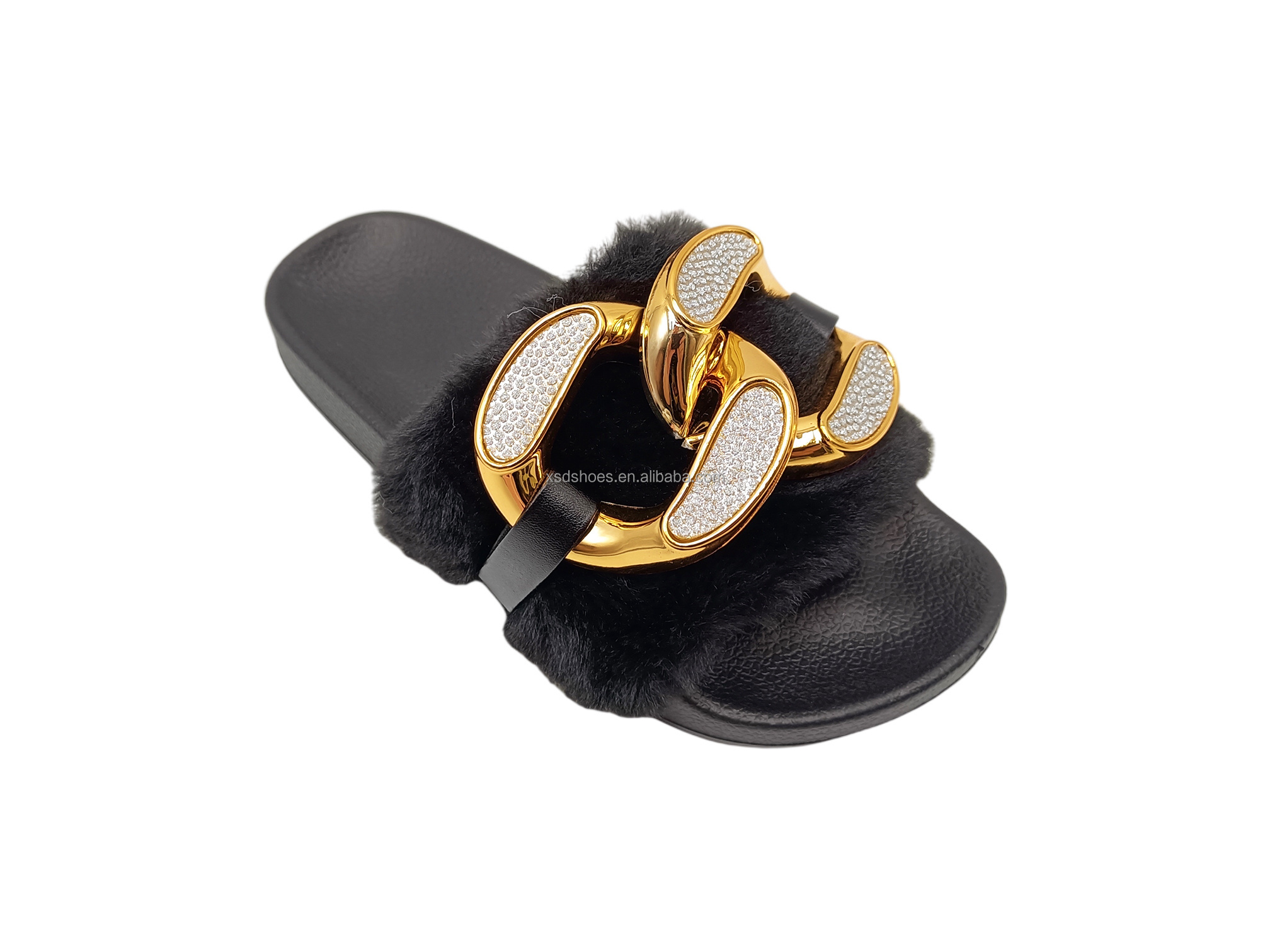 Popular Big Buckle Ladies Faux Fur Casual Sandals Fuzzy Flip Flops Hit Women Fluffy Slippers