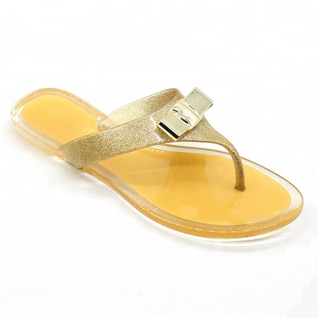 PVC Bow Plastic Jelly Sandals Summer Fashion Flat Beach Shoes Ladies Flip Flops Jelly Shoes For Women