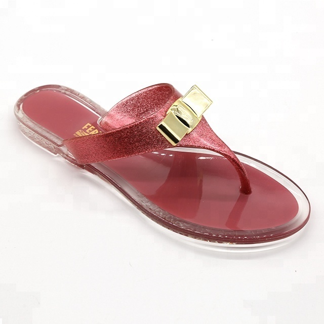 PVC Bow Plastic Jelly Sandals Summer Fashion Flat Beach Shoes Ladies Flip Flops Jelly Shoes For Women